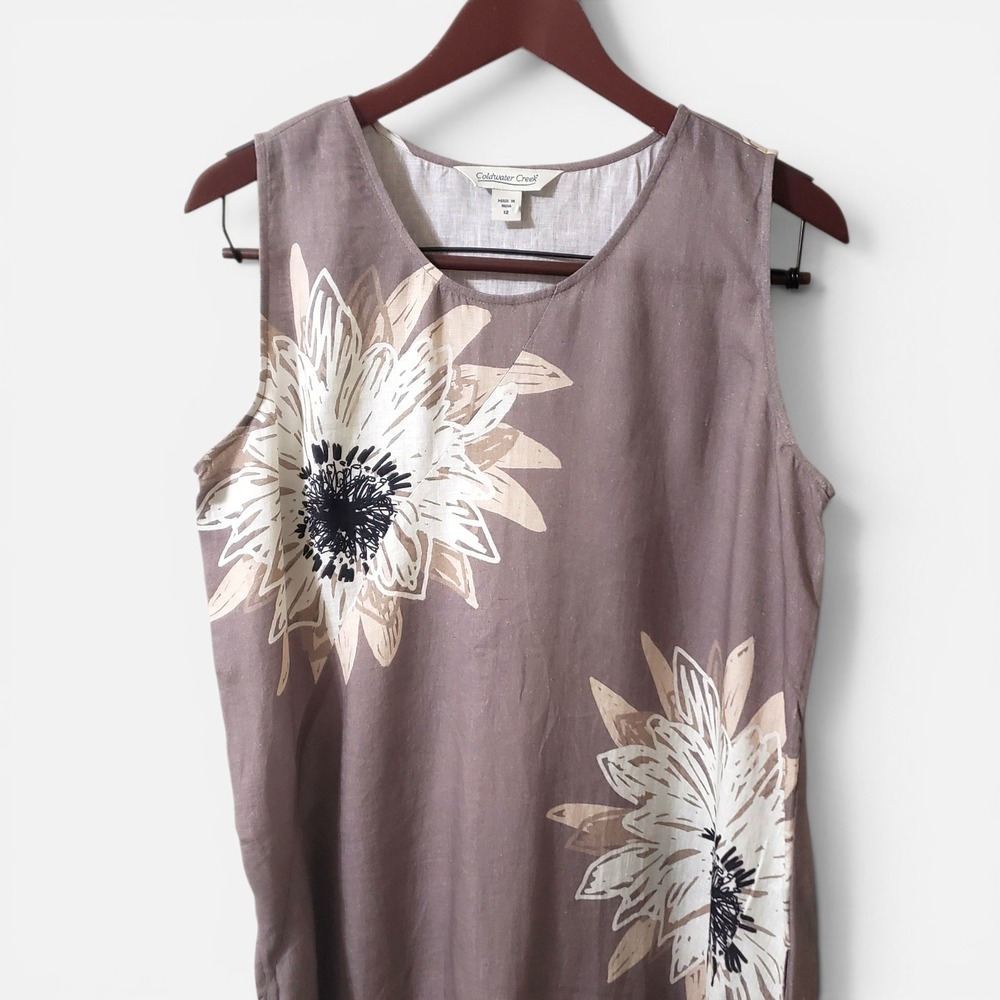 Coldwater Creek Linen Sleeveless Maxi Dress Sunflower Brown Womens Sz 12 - Picture 2 of 10